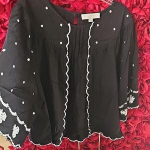 LOFT Women's Black and White Embellished 3/4 Sleeve Blouse Size XLarge